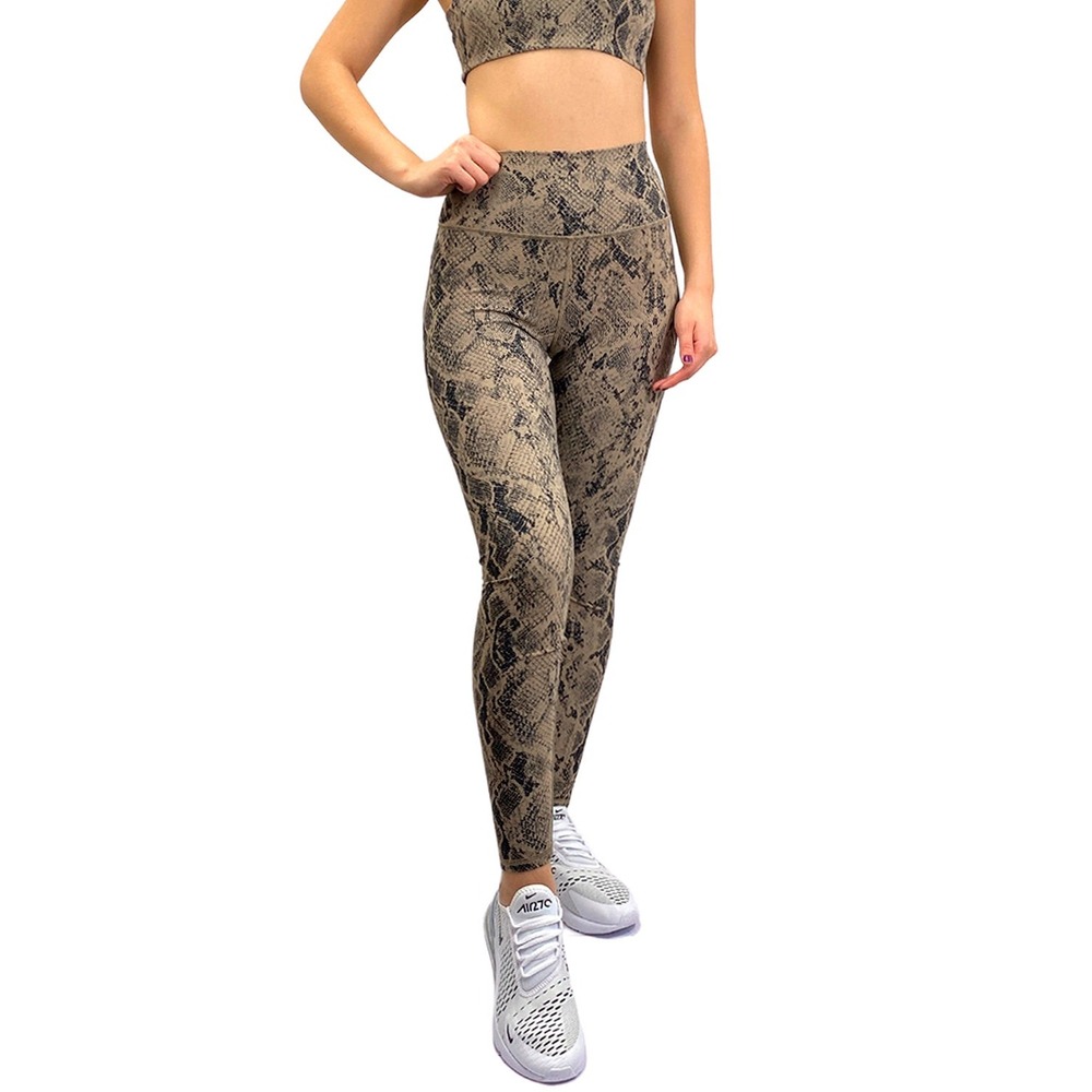 Alo Yoga High Waist Snakeskin Vapor Leggings Tan Black Animal Print Size M
